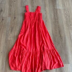 Red Maxi Sundress with Smocked Bodice
